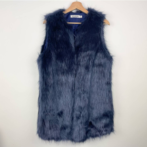 JustFab Long Faux Fur Vest Coat - Picture 2 of 6